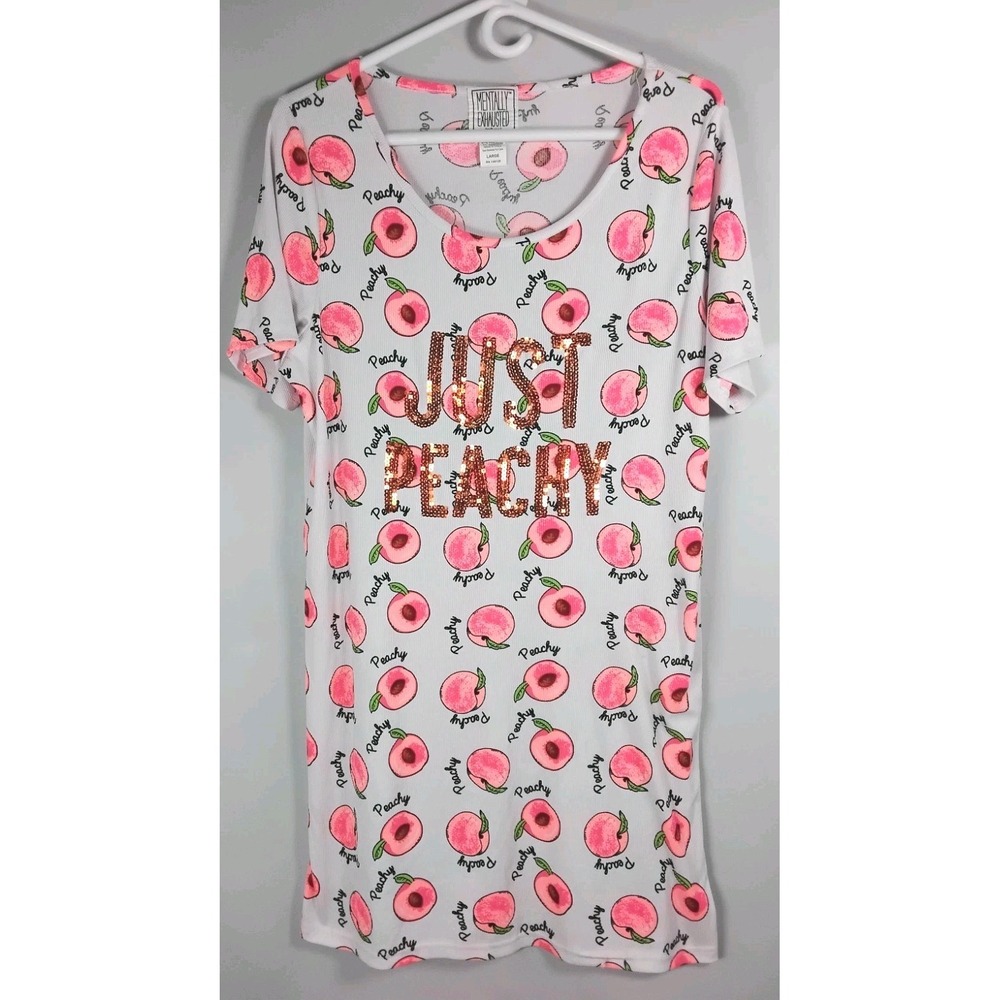 Mentally Exhausted Womens Large Just Peachy Pajama Sleep Shirt Dress